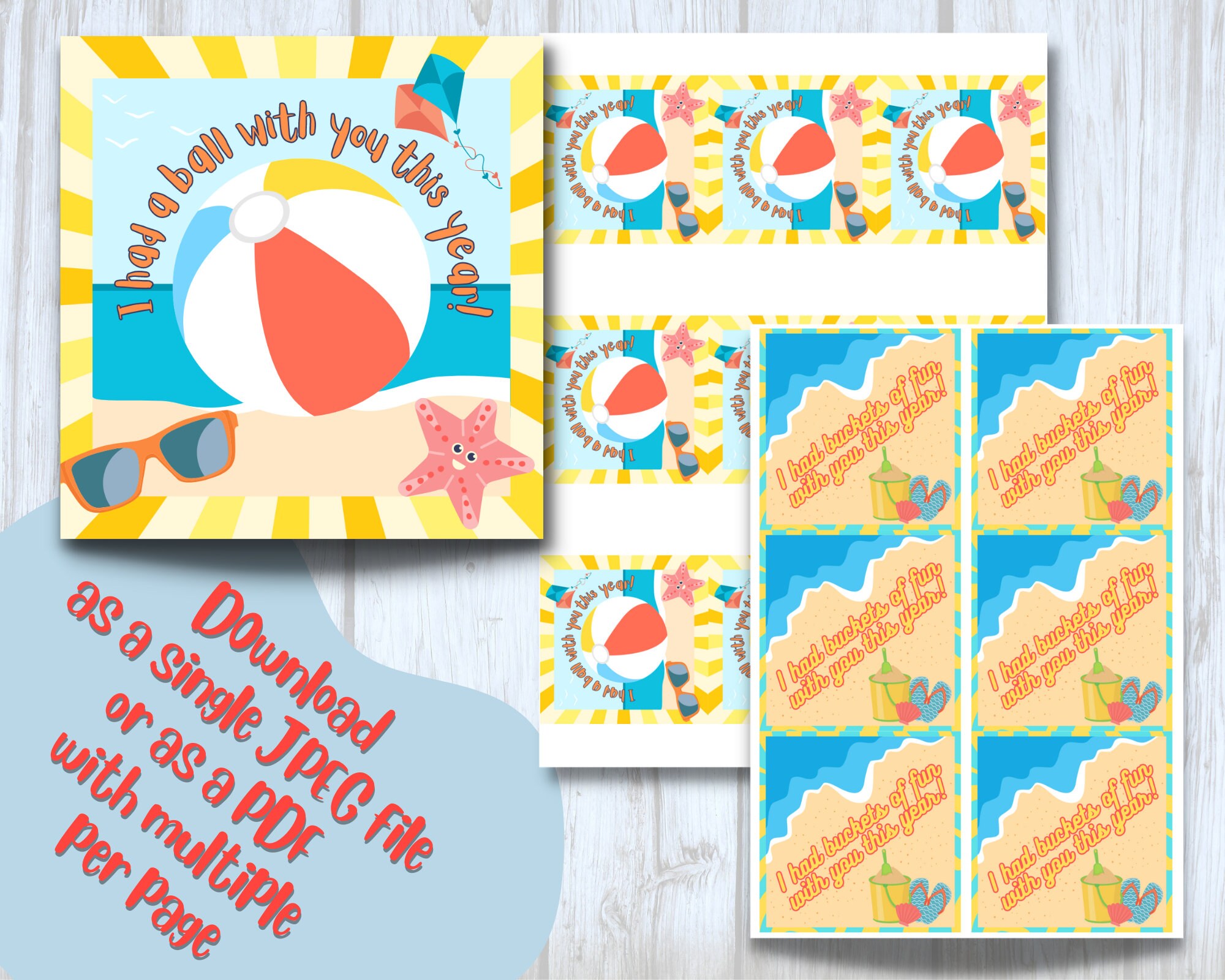 Printable End of the Year Student Beach Ball Gift Tag Digital File