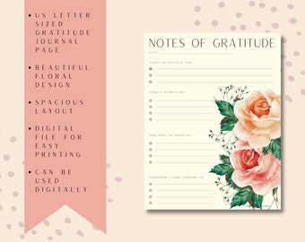 Page de journal de gratitude imprimable/numérique au format lettre US