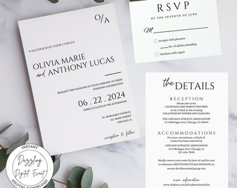 Wedding Invitation Bundle, Wedding Stationary Bundle, Wedding Stationary Template, Wedding Invitation Details Card, Wedding RSVP Card