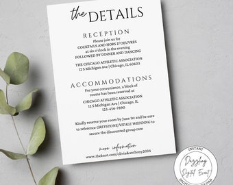 Minimalist Wedding Details Template, Modern Details Card, Enclosure Card, Editable Template, Instant Download, Minimalist Enclosure Template