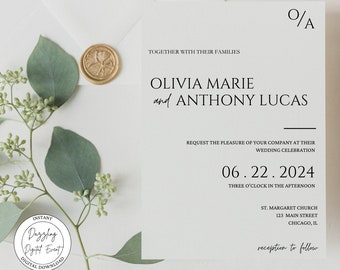 Minimalistische Hochzeitseinladungsvorlage, moderne Hochzeitseinladung, bearbeitbare Hochzeitseinladung, sofortiger Download