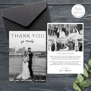 Modèle de carte de remerciement photo de mariage, cartes de mariage de remerciement minimalistes, cartes de remerciement avec photo, carte de remerciement photo de mariage moderne