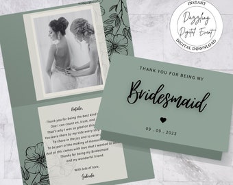 Bridesmaid Thank You Card, Thank You Card Template, Thank You Bridesmaid Card, To My Bridesmaid On My Wedding Day, To My Maid of Honor Card