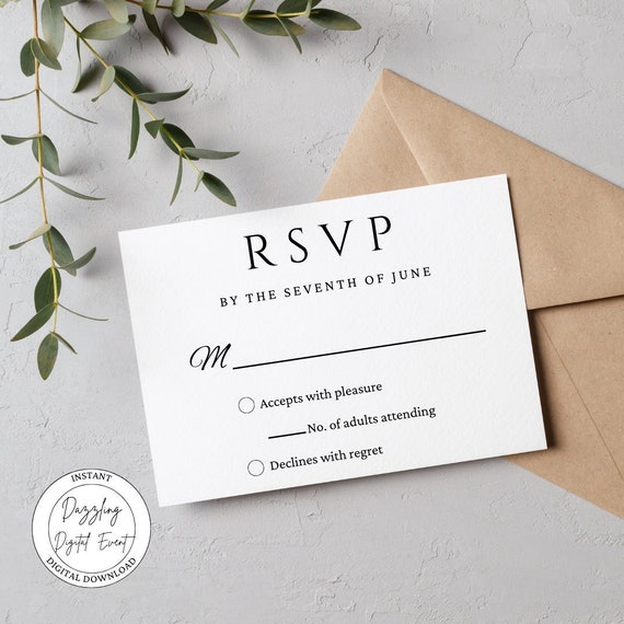 Minimalist Wedding RSVP Card Template, Response Card, Modern, Wedding Insert, Editable Template, Instant Download, Wedding Reply Card