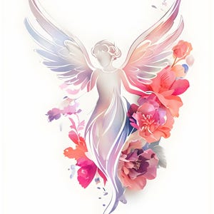 Heavenly Floral Guardian Angel PNG, Divine Botanical Collection