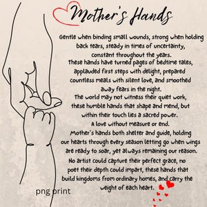 Babypartygeschenk, Muttergeschenk, Muttergedicht, Mutterhände poetisches Kunstdruck-Gedicht