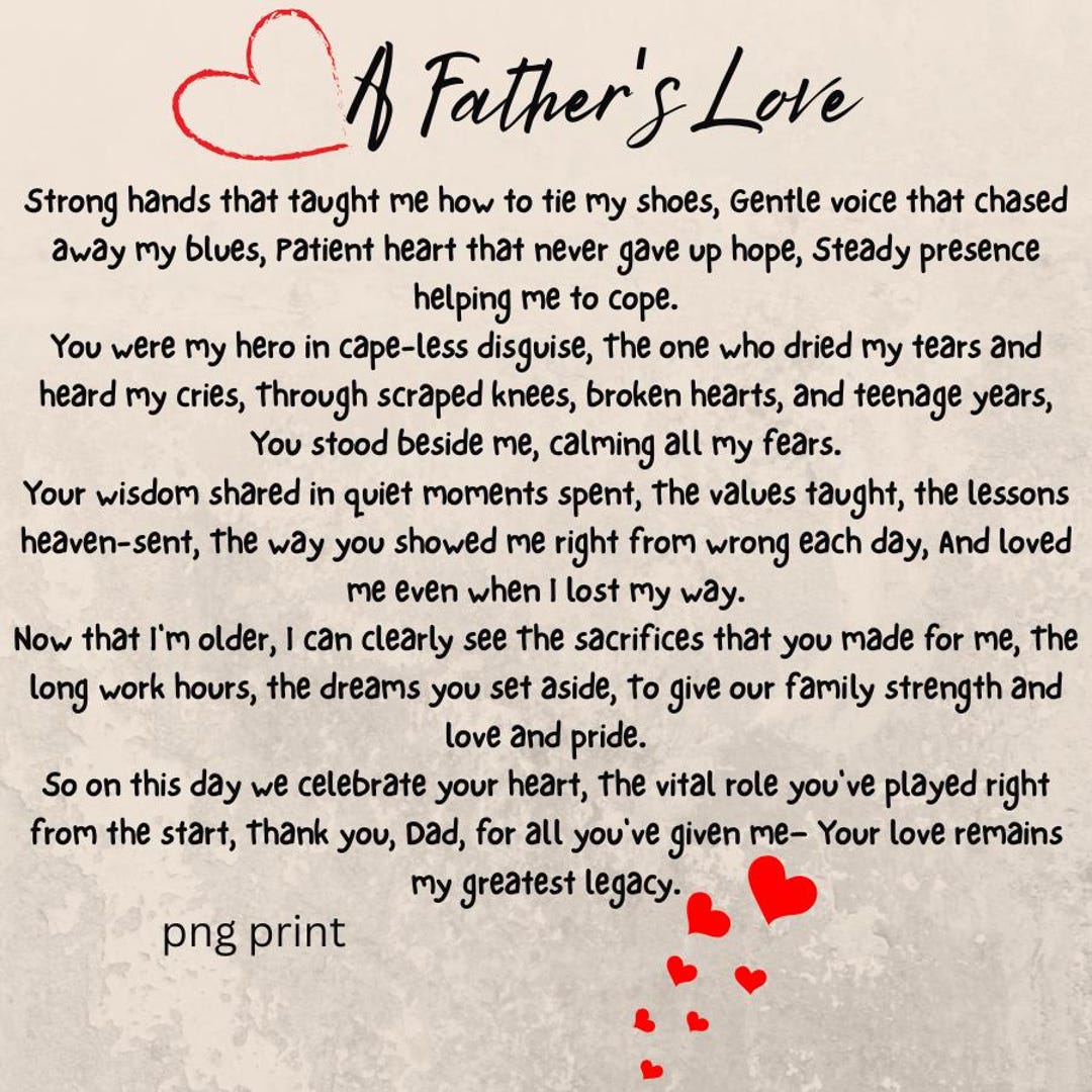Father's Poem, Father's Day Card, A Father's Love Poem, Card ...