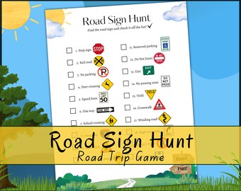 Printable Road Sign Hunt ~ Road Trip Games - Car Games Activity - Easy Car Journey, Fun Summer Kids Activity, Travel Activity for Kids