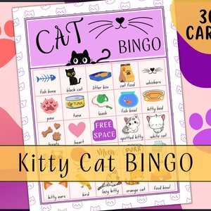 Cat Bingo Game for a Kitten Theme Party, Girls Birthday Game, bingo school game, classroom game, DIY Bingo Game. Printable Party Game