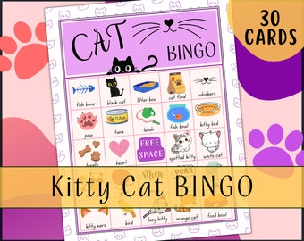 Cat Bingo Game for a Kitten Theme Party, Girls Birthday Game, bingo school game, classroom game, DIY Bingo Game. Printable Party Game
