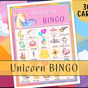Einhorn Bingo, Regenbogen Einhorn Mitbringsel, Einhorn Party Spiele, Einhorn Geburtstag Bingo Spiel, Einhorn Party Dekor, Einhorn Aktivität für Kinder