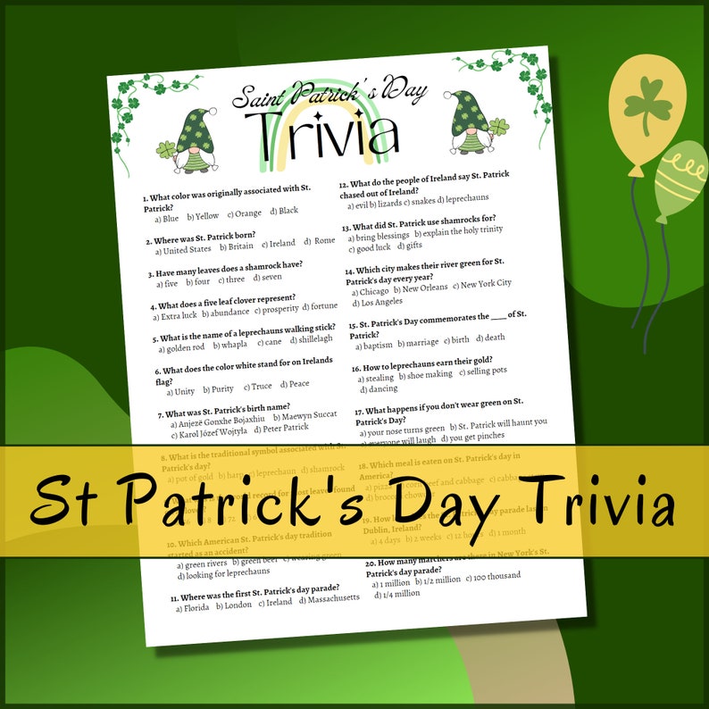 St Patrick's Day Trivia Game~ Fun Trivia Game for Kids and Adults ...
