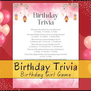 Birthday Trivia Game, party trivia printable game