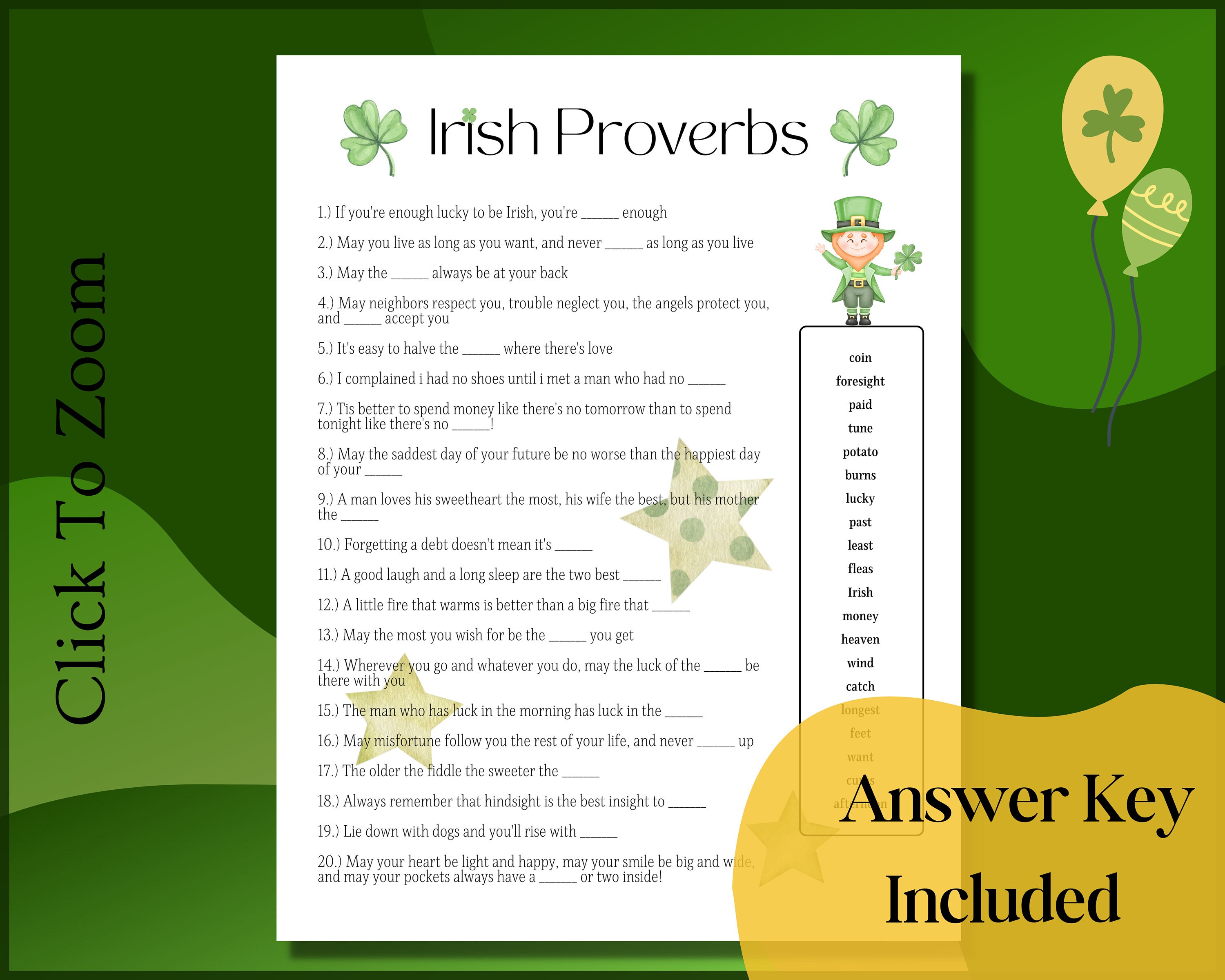 Irish Proverbs Game, St Patricks Day Game, St Patricks Sayings Trivia ...