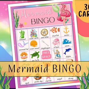 Mermaid Bingo 30 Printable Bingo Cards for Kids, Classroom Parties, Mermaid Party, Mermaid Birthday, Birthday Games, Under the Sea Party