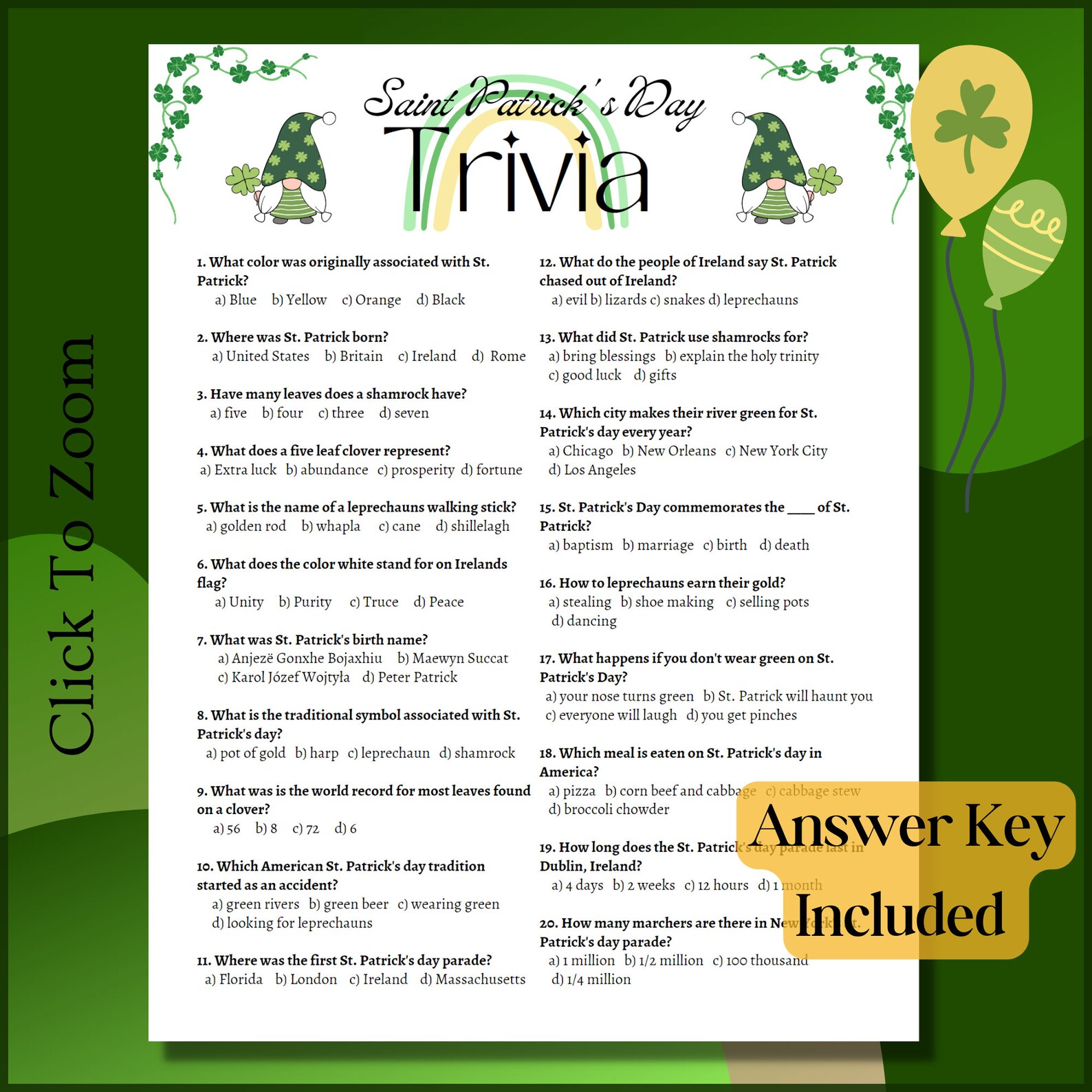 St Patrick's Day Trivia Game~ Fun Trivia Game for Kids and Adults ...