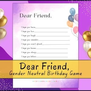Dear Friend Printable |  Birthday Games | Adult Birthday Games | Birthday Letter | Instant Download | Modern Design | Fun Birthday