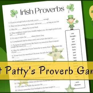 Ierse spreekwoorden spel, St Patricks Day spel, St Patricks uitspraken trivia spel voor volwassenen en kinderen, trivia matching game
