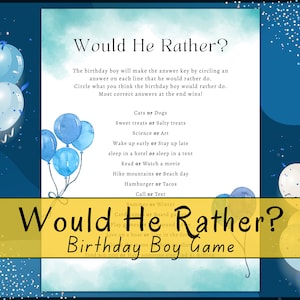 Would You Rather Birthday Trivia ~ Birthday Boy Games for him