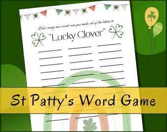St Patrick's Word Game~ Printable St Patty's Day Game for kids, adults, and a classroom activity~ Printable PDF ~ Digital Download
