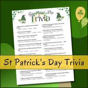 St Patrick&#39;s Day Trivia Game~ Fun Trivia game for kids and adults ~ Saint Patrick&#39;s group Quiz Game ~ Trivia Game for St Patrick&#39;s Day