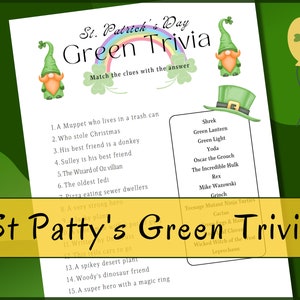 St Patricks Day Games, St Patricks Day Trivia Party Game, Adult Trivia Game, Teen St Patricks Day Printable Games, Instant Download
