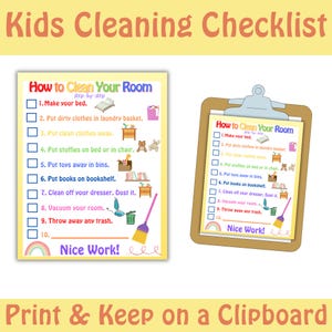 Kids Cleaning Checklist with Pictures, Printable Room Cleaning List, Kids Room Cleaning Guide, Kids Chore Chart, Kids Weekly Chores