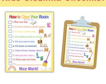 Lista de tareas de limpieza para niños con imágenes, tareas imprimibles (descarga digital)