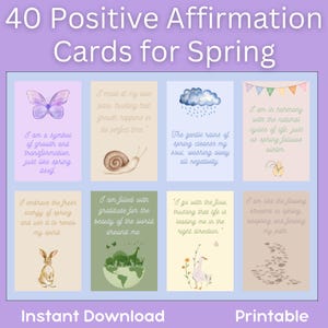 Schede di affermazione primaverile, citazioni stampabili con immagini ad acquerello, affermazioni positive per la primavera - Schede stampabili con motivi floreali