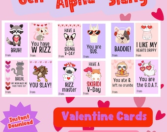 Kids Slang Valentines Gen Alpha Valentines Valentine Cards Funny Classmate Valentines Rizz Skibidi Valentine Class Valentines Funny Slang
