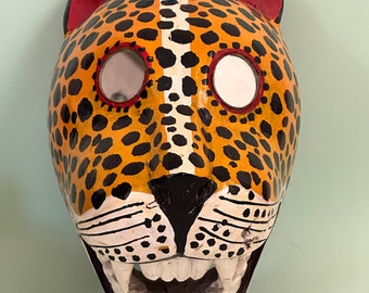 Traditional and Carnival Wooden Jaguar (Tejoron and Nahual) Mask From the Mixteco Ethnic Group of Oaxaca (Southern Mexico)