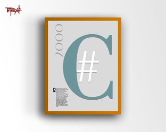 C # (C Sharp) Typografie Poster, Minimalistisches Programmier Poster, Coding Digitaldruck Wandkunst, Geschenk für Programmierer, Wanddekoration für Büro.
