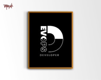 Pôster de desenvolvedor DevOps, pôster de programação minimalista, arte de parede com impressões digitais de codificação, presente para programador, decoração de parede para escritório doméstico.