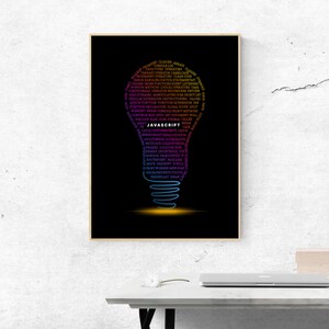 Javascript Bulb-affisch, minimalistisk konst, programmeringsaffisch, digitalt tryck med kodning, present till programmerare, kontorsinredning, heminredning, typografi bild 3
