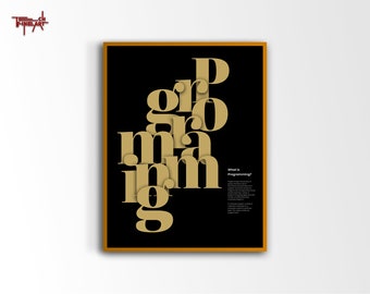 Programmiertypografie Poster, Minimalistisches Programmierplakat, Programmier-Digitaldruck Wandkunst, Geschenk für Programmierer, Wanddekoration für Büro.