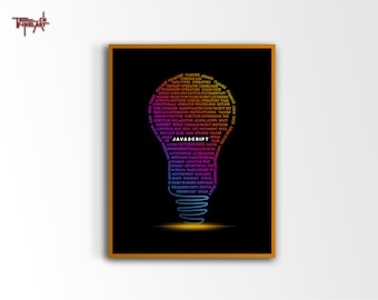 Poster lampadina Javascript, arte minimalista, poster di programmazione, stampa digitale di codifica, regalo per programmatori, arredamento per ufficio, arredamento per la casa, tipografia