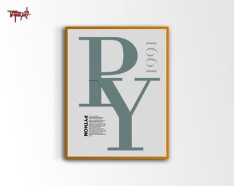 Póster de tipografía de Python, póster de programación minimalista, impresiones digitales de codificación, regalo para programadores, decoración de pared para oficina, diseño