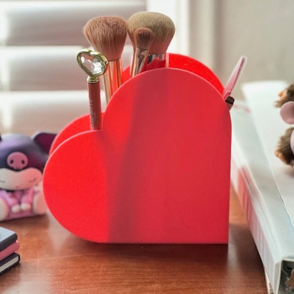 cute Makeup Brush Holder, pencil holder, pen holder, Makeup holder, makeup brush STL, Heart STL, heart makeup brush holder - Heart stl -