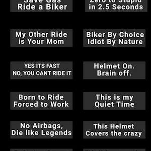 Funny Motorcycle Helmet Stickers - Biker Decals 3&quot;x1&quot; - Sarcastic Rider Helmet Accessory - Gift for Motorcyclists