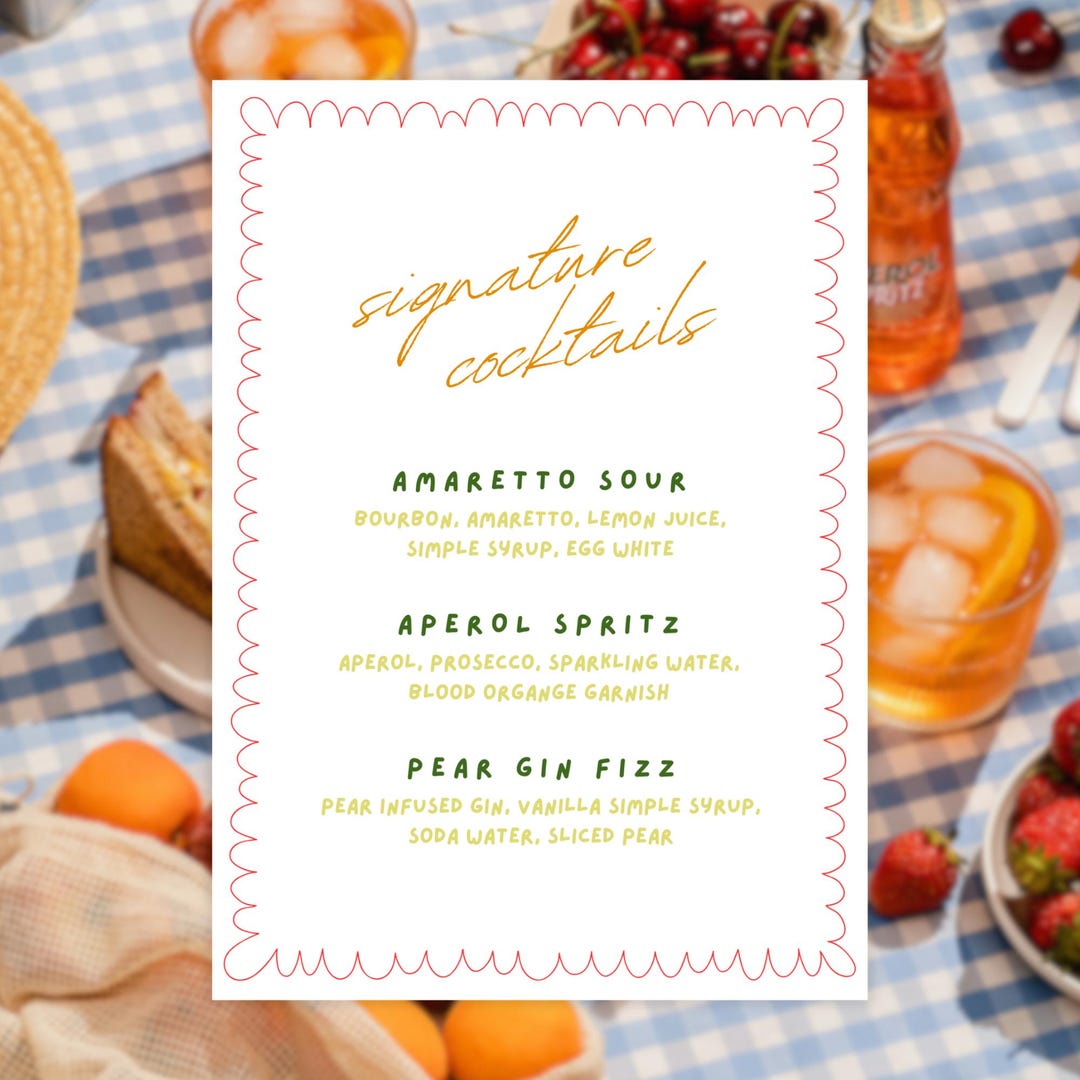 Fun Signature Cocktail Menu Template, Wavy Menu, Printable Drinks Menu ...