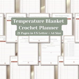 Temperature Blanket Crochet Planner Printable | Year-Long Crochet Project Planner | Minimal Crochet PDF | A4 & US Letter