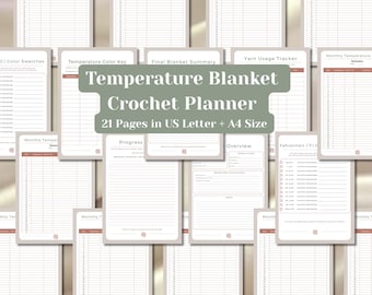 Temperature Blanket Crochet Planner Printable | Year-Long Crochet Project Planner | Minimal Crochet PDF | A4 & US Letter