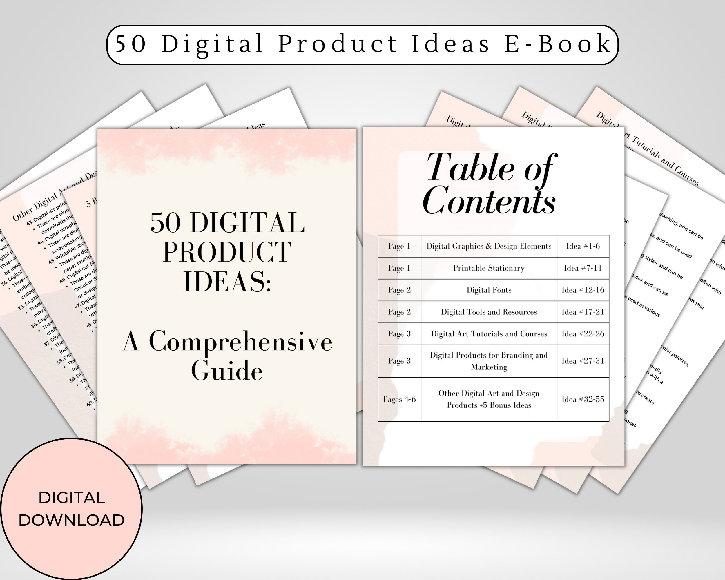 50 Digital Product Ideas E-book, Digital Printable Product Ideas ...