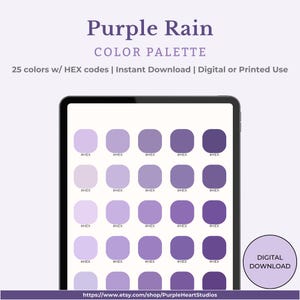 Purple Rain Color Palette | 25 HEX Codes Color Swatches | Digital Planning, Notes, iPad Tablet Instant Download, Printable Digital