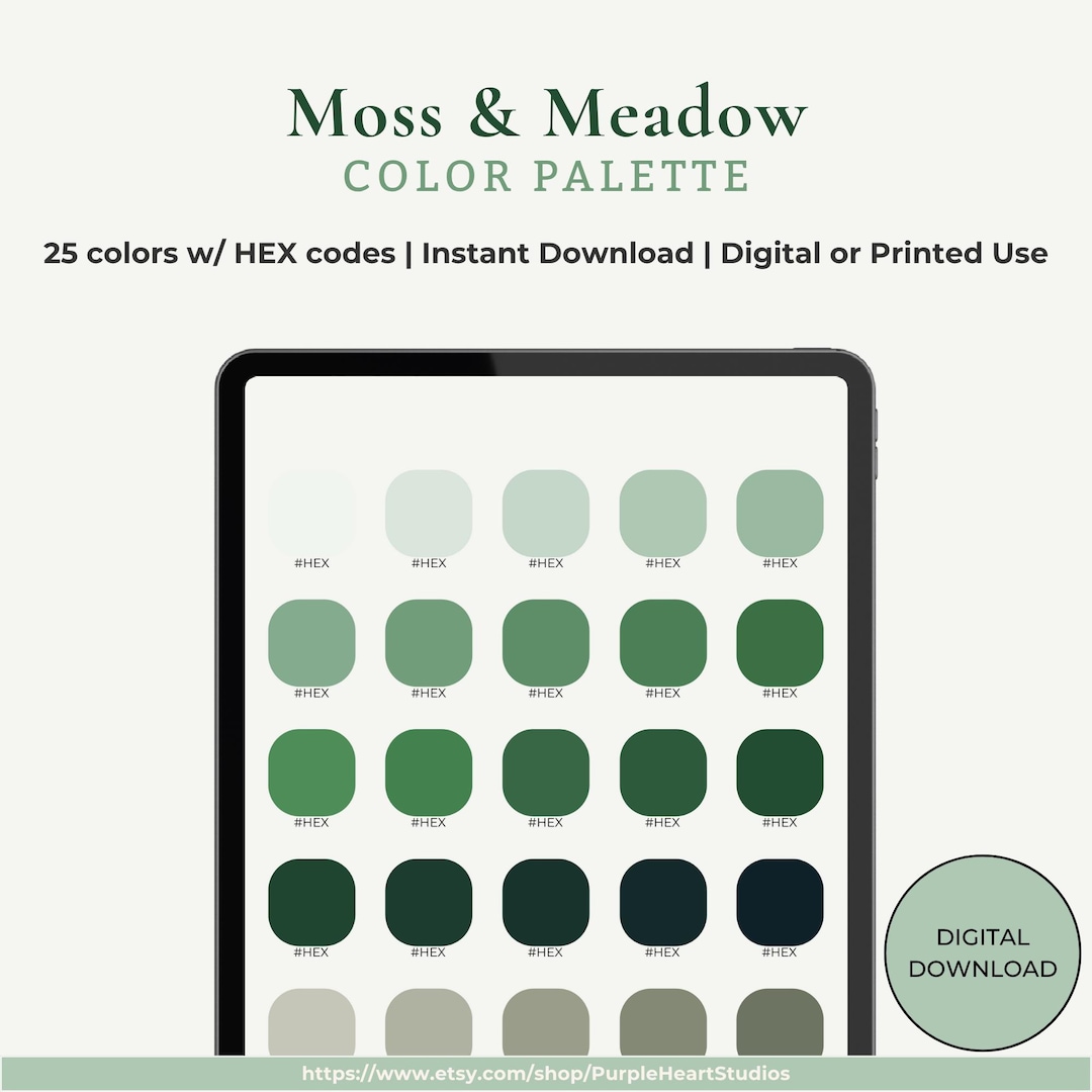 Moos Green Code Moss & Meadow Color Palette | 25 HEX Codes Color Swatches | Digital ...