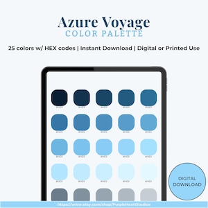 Azure Voyage Color Palette | 25 HEX Codes Color Swatches | Digital Planning, Notes, iPad Tablet Instant Download, Printable Digital