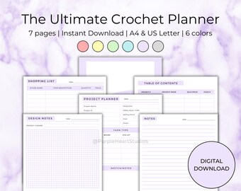 Planificador de crochet imprimible, diario de crochet para empresas (PDF), planificador de crochet rellenable, planificador de crochet de descarga digital, registro de patrones de crochet