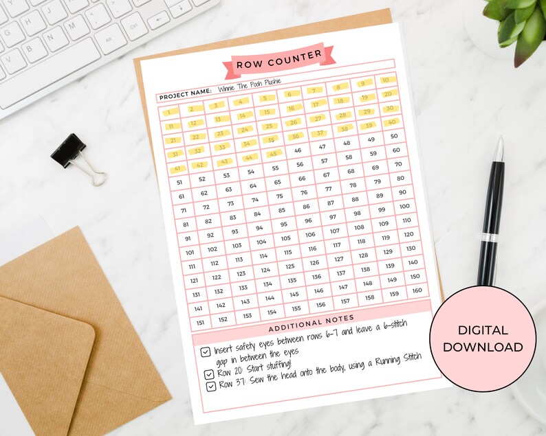 Printable Crochet & Knitting Row Counter PDF, Fillable Row Counter ...