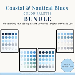 Coastal & Nautical Blues Bundle Color Palette | 100 HEX Codes Color Swatches | Digital Planning, Notes, iPad Tablet Instant Download Digital