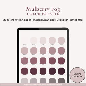 Mulberry Fog-kleurenpalet | 25 hexadecimale codes kleurstalen | Digitale planning, notities, iPad-tablet direct downloaden, Afdrukbare digitale versie